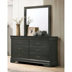 Commode en bois 6 tiroirs noir/cerise/gris, style transitionnel, assemblage par 1 personne