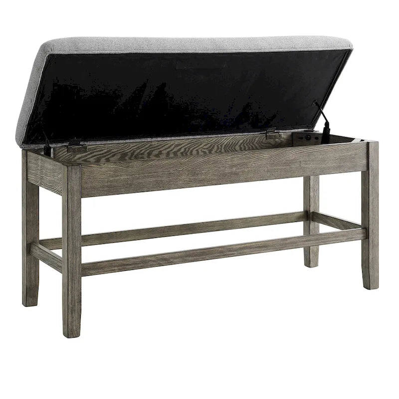 Banc de comptoir de rangement Driftwood, rembourrage gris cendré, 1 place