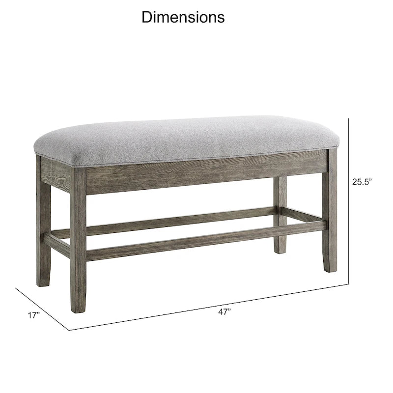 Banc de comptoir de rangement Driftwood, rembourrage gris cendré, 1 place