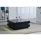 Table basse carrée noire brillante avec lumière d'ambiance LED, assemblage par 2 personnes