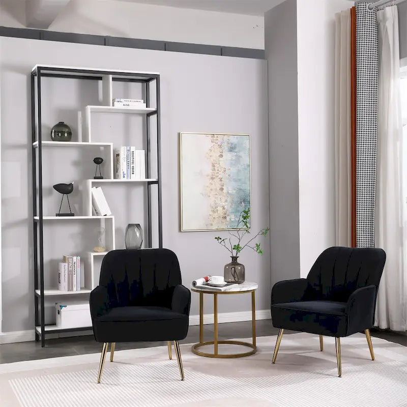 Fauteuil d'appoint en velours noir, siège individuel, style Mid-Century