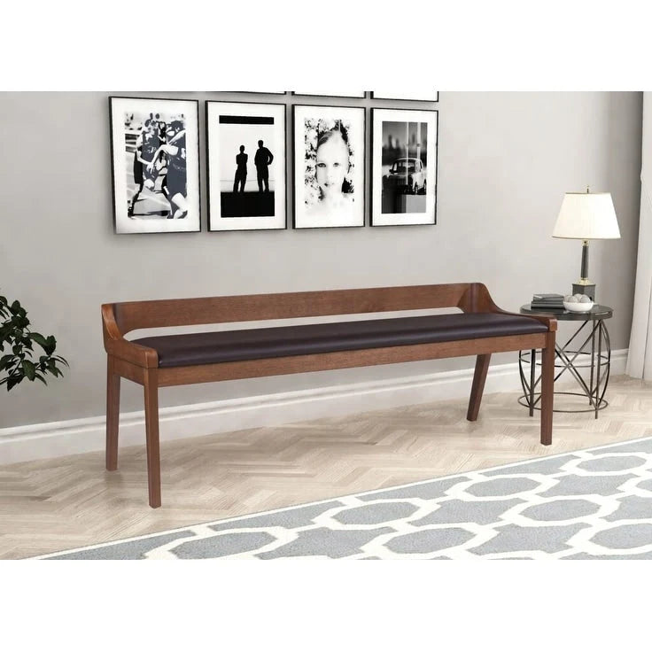 Banc de salle à manger mi-siècle marron et noir, coussin en similicuir, 2 places