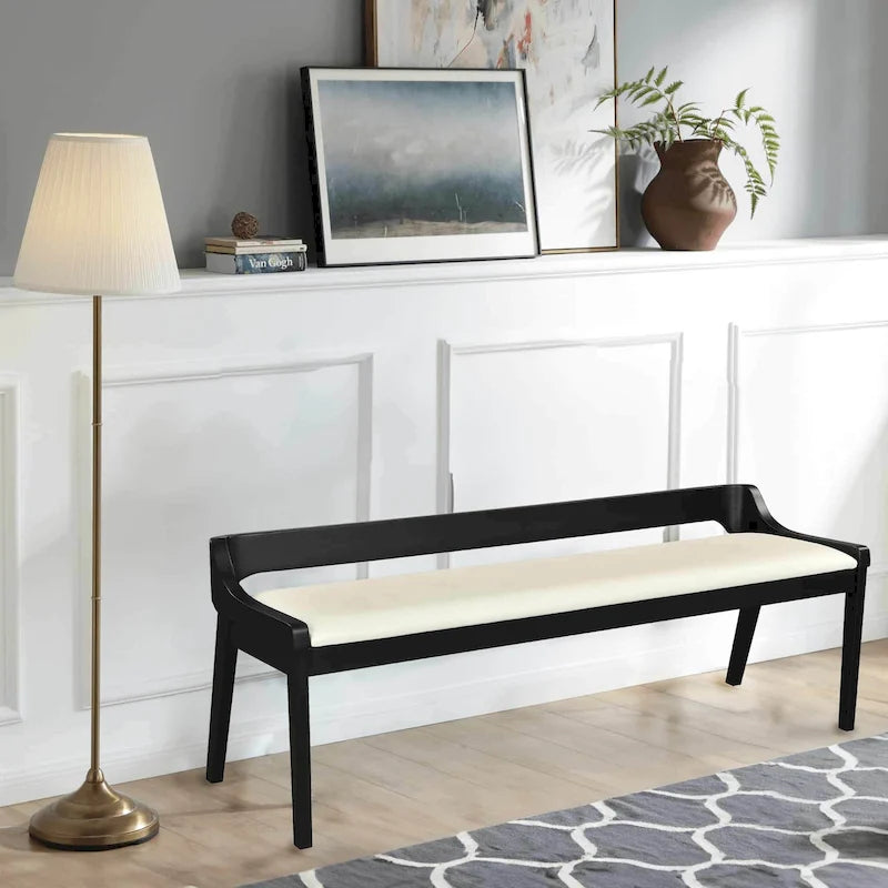 Banc de salle à manger mi-siècle marron et noir, coussin en similicuir, 2 places