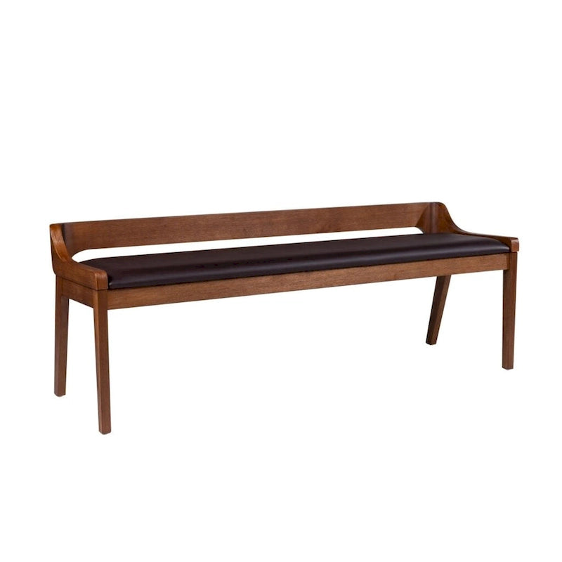 Banc de salle à manger mi-siècle marron et noir, coussin en similicuir, 2 places