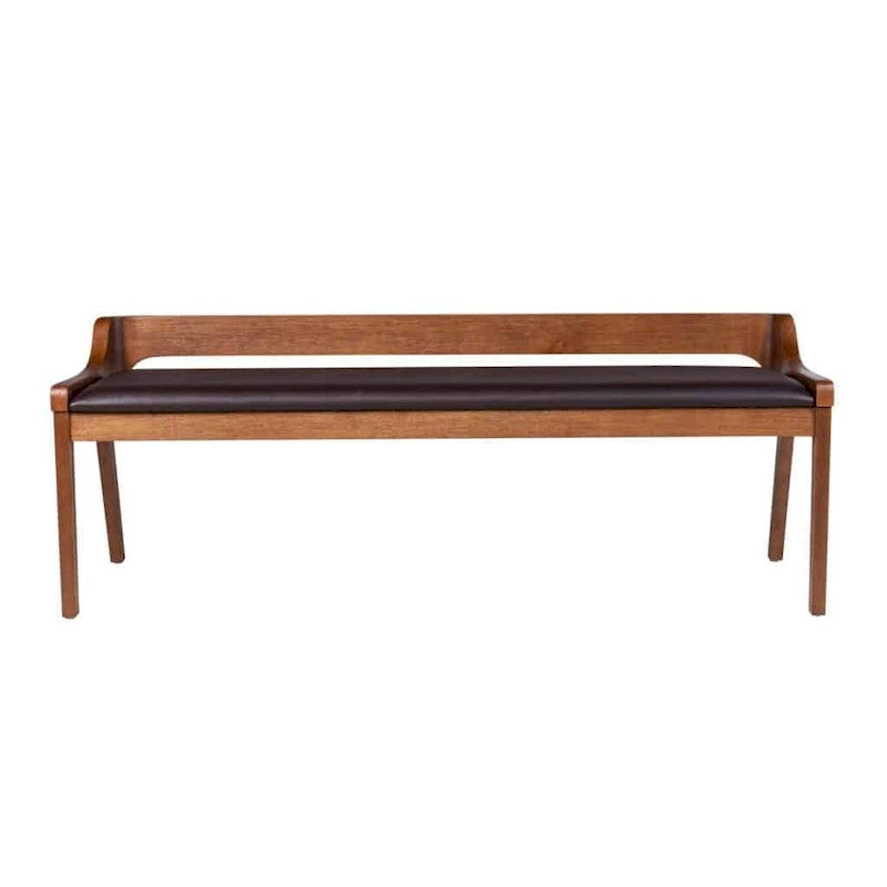 Banc de salle à manger mi-siècle marron et noir, coussin en similicuir, 2 places