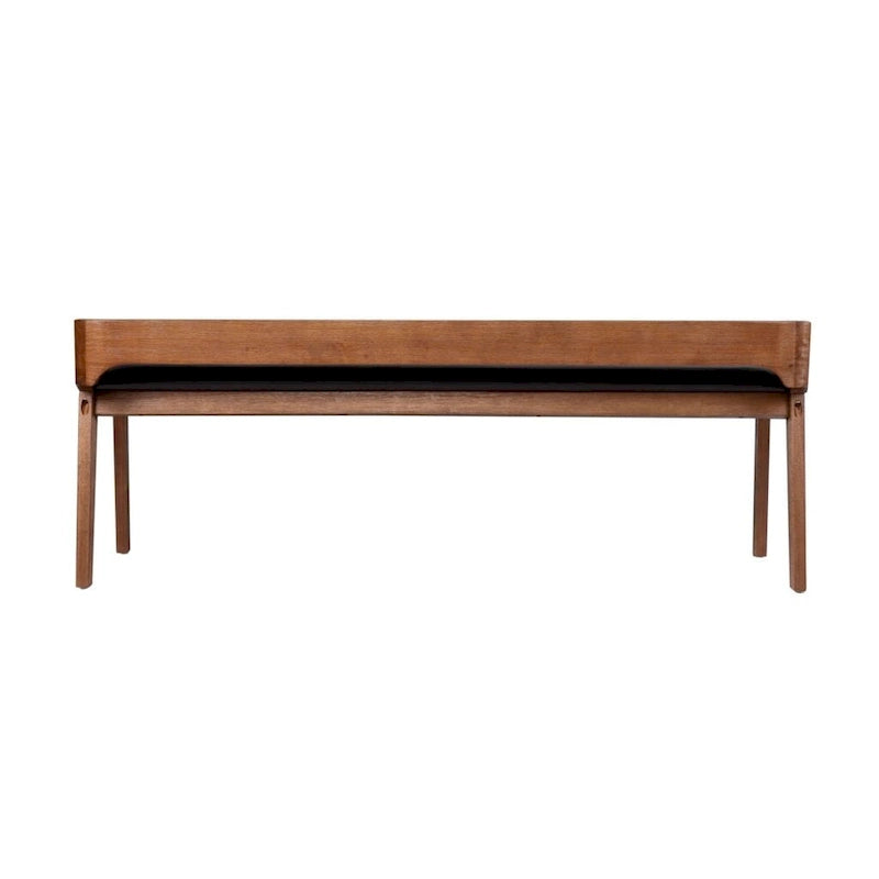 Banc de salle à manger mi-siècle marron et noir, coussin en similicuir, 2 places