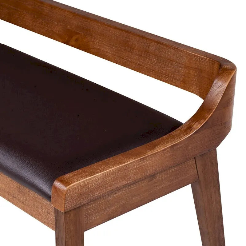 Banc de salle à manger mi-siècle marron et noir, coussin en similicuir, 2 places
