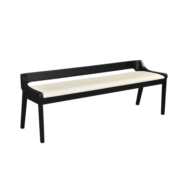 Banc de salle à manger mi-siècle marron et noir, coussin en similicuir, 2 places
