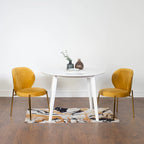 Ensemble de salle à manger rond 3 pièces, table blanche et 2 chaises en velours, jaune / vert / bleu, 2 places