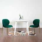 Ensemble de salle à manger rond 3 pièces, table blanche et 2 chaises en velours, jaune / vert / bleu, 2 places