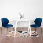 Ensemble de salle à manger rond 3 pièces, table blanche et 2 chaises en velours, jaune / vert / bleu, 2 places
