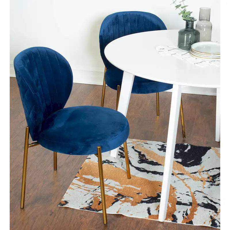 Ensemble de salle à manger rond 3 pièces, table blanche et 2 chaises en velours, jaune / vert / bleu, 2 places