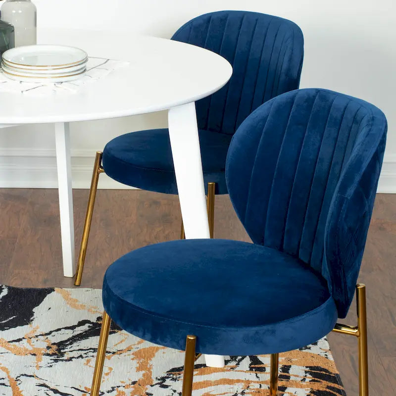 Ensemble de salle à manger rond 3 pièces, table blanche et 2 chaises en velours, jaune / vert / bleu, 2 places