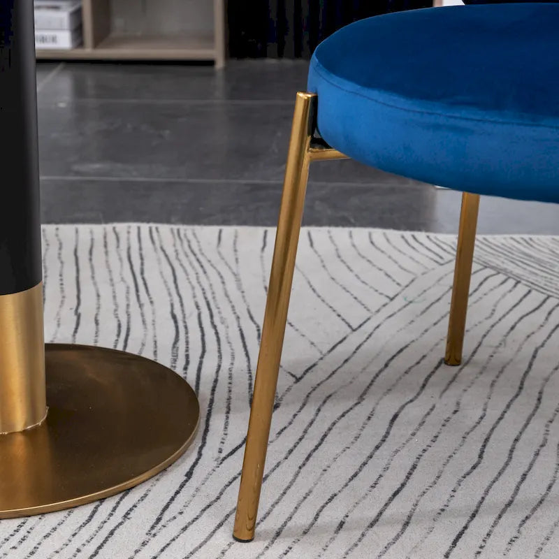 Ensemble de salle à manger rond 3 pièces, table blanche et 2 chaises en velours, jaune / vert / bleu, 2 places