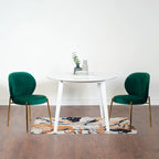 Ensemble de salle à manger rond 3 pièces, table blanche et 2 chaises en velours, jaune / vert / bleu, 2 places