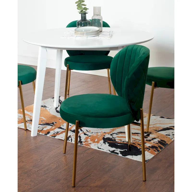 Ensemble de salle à manger rond 3 pièces, table blanche et 2 chaises en velours, jaune / vert / bleu, 2 places