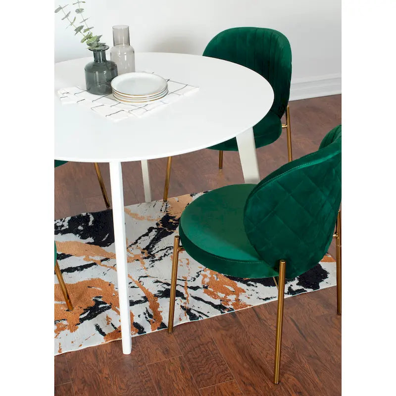 Ensemble de salle à manger rond 3 pièces, table blanche et 2 chaises en velours, jaune / vert / bleu, 2 places