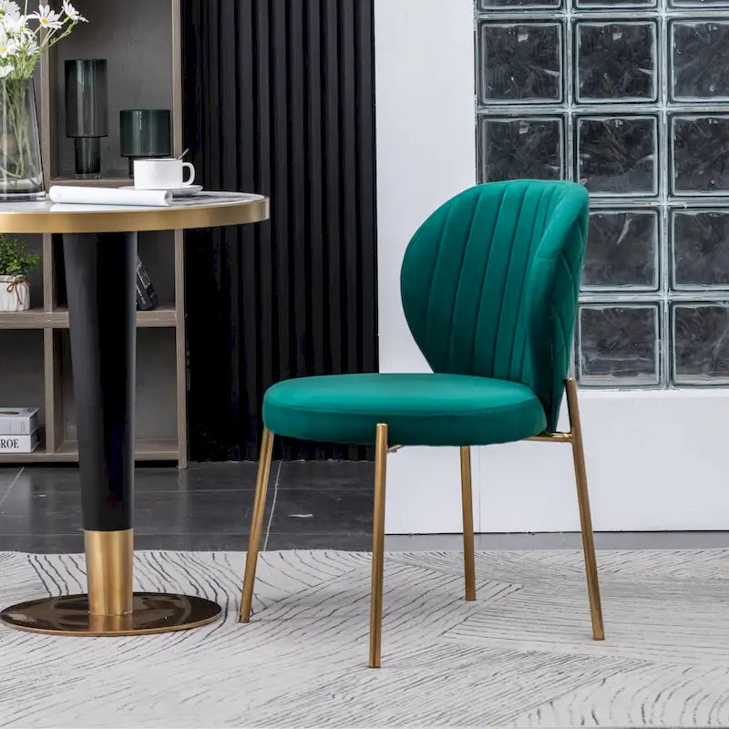 Ensemble de salle à manger rond 3 pièces, table blanche et 2 chaises en velours, jaune / vert / bleu, 2 places