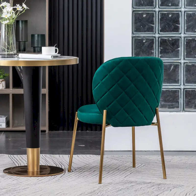 Ensemble de salle à manger rond 3 pièces, table blanche et 2 chaises en velours, jaune / vert / bleu, 2 places
