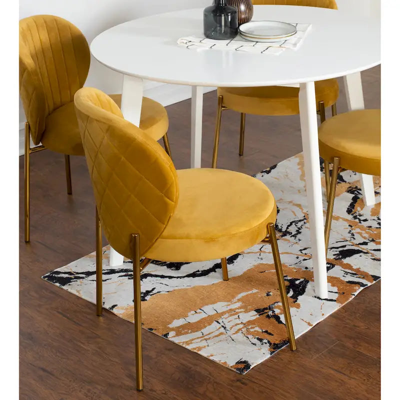 Ensemble de salle à manger rond 3 pièces, table blanche et 2 chaises en velours, jaune / vert / bleu, 2 places