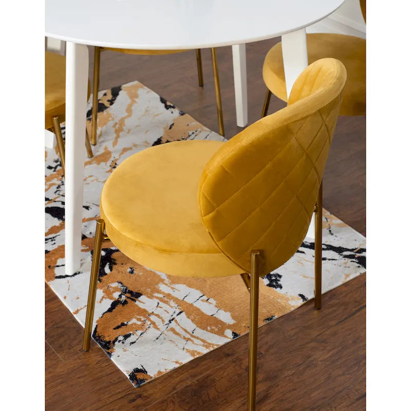 Ensemble de salle à manger rond 3 pièces, table blanche et 2 chaises en velours, jaune / vert / bleu, 2 places