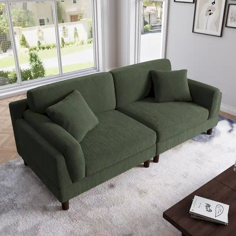 Canapé 2 places en velours côtelé – Orange / Gris / Vert / Beige / Gris clair