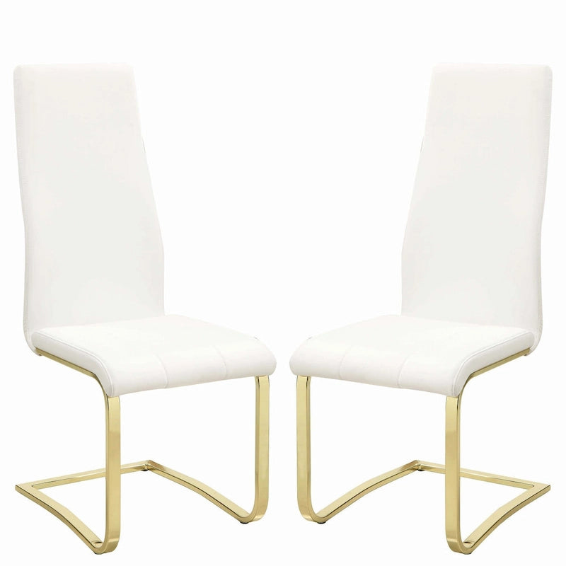 Ensemble de salle à manger blanc 5 pièces avec plateau en verre rond et base en métal doré, 4 places