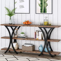 Table console étroite à 3 niveaux marron/gris/doré, style industriel, assemblage par 1 personne
