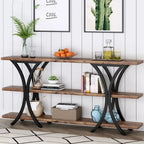 Table console étroite à 3 niveaux marron/gris/doré, style industriel, assemblage par 1 personne