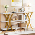 Table console étroite à 3 niveaux marron/gris/doré, style industriel, assemblage par 1 personne