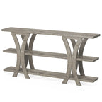 Table console étroite à 3 niveaux marron/gris/doré, style industriel, assemblage par 1 personne