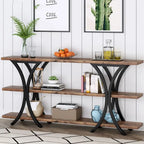 Table console étroite à 3 niveaux marron/gris/doré, style industriel, assemblage par 1 personne