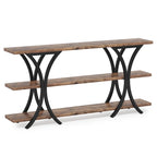Table console étroite à 3 niveaux marron/gris/doré, style industriel, assemblage par 1 personne