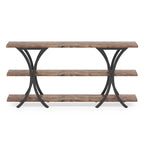 Table console étroite à 3 niveaux marron/gris/doré, style industriel, assemblage par 1 personne
