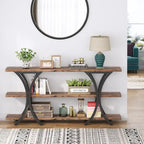 Table console étroite à 3 niveaux marron/gris/doré, style industriel, assemblage par 1 personne