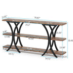 Table console étroite à 3 niveaux marron/gris/doré, style industriel, assemblage par 1 personne
