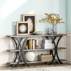 Table console étroite à 3 niveaux marron/gris/doré, style industriel, assemblage par 1 personne