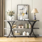 Table console étroite à 3 niveaux marron/gris/doré, style industriel, assemblage par 1 personne