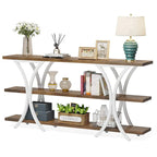 Table console étroite à 3 niveaux marron/gris/doré, style industriel, assemblage par 1 personne