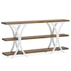 Table console étroite à 3 niveaux marron/gris/doré, style industriel, assemblage par 1 personne