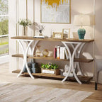 Table console étroite à 3 niveaux marron/gris/doré, style industriel, assemblage par 1 personne
