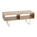 Meuble TV rectangulaire et table basse avec 2 étagères de rangement – Chêne côtier / Ardoise / Noir / Frêne