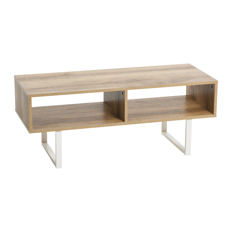 Meuble TV rectangulaire et table basse avec 2 étagères de rangement – Chêne côtier / Ardoise / Noir / Frêne