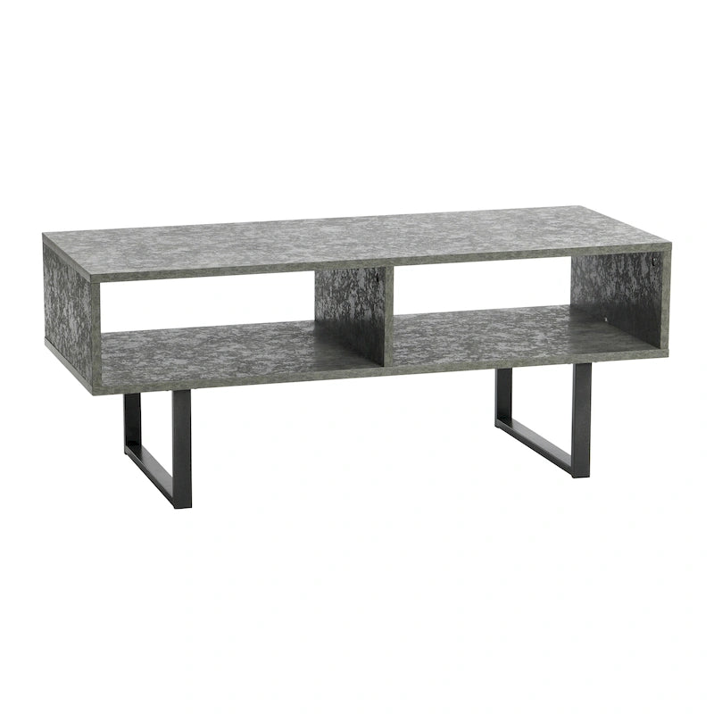 Meuble TV rectangulaire et table basse avec 2 étagères de rangement – Chêne côtier / Ardoise / Noir / Frêne