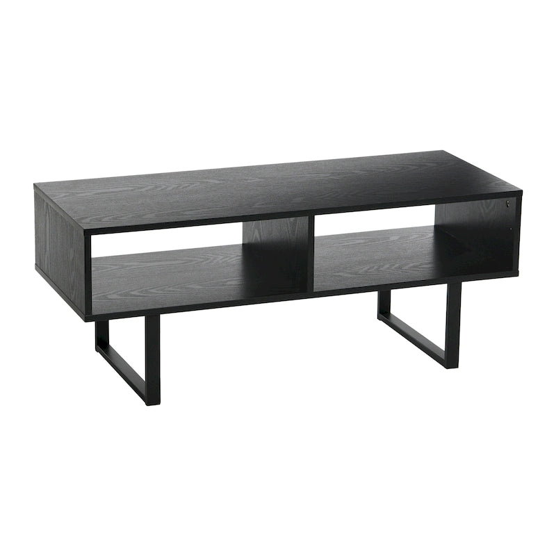 Meuble TV rectangulaire et table basse avec 2 étagères de rangement – Chêne côtier / Ardoise / Noir / Frêne