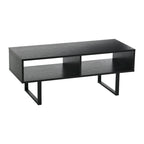 Meuble TV rectangulaire et table basse avec 2 étagères de rangement – Chêne côtier / Ardoise / Noir / Frêne