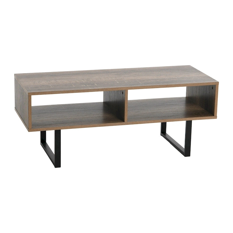 Meuble TV rectangulaire et table basse avec 2 étagères de rangement – Chêne côtier / Ardoise / Noir / Frêne