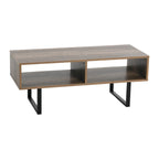 Meuble TV rectangulaire et table basse avec 2 étagères de rangement – Chêne côtier / Ardoise / Noir / Frêne