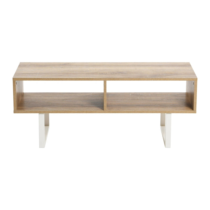 Meuble TV rectangulaire et table basse avec 2 étagères de rangement – Chêne côtier / Ardoise / Noir / Frêne