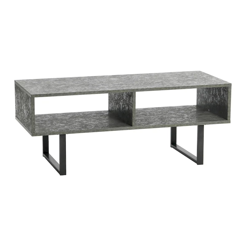 Meuble TV rectangulaire et table basse avec 2 étagères de rangement – Chêne côtier / Ardoise / Noir / Frêne